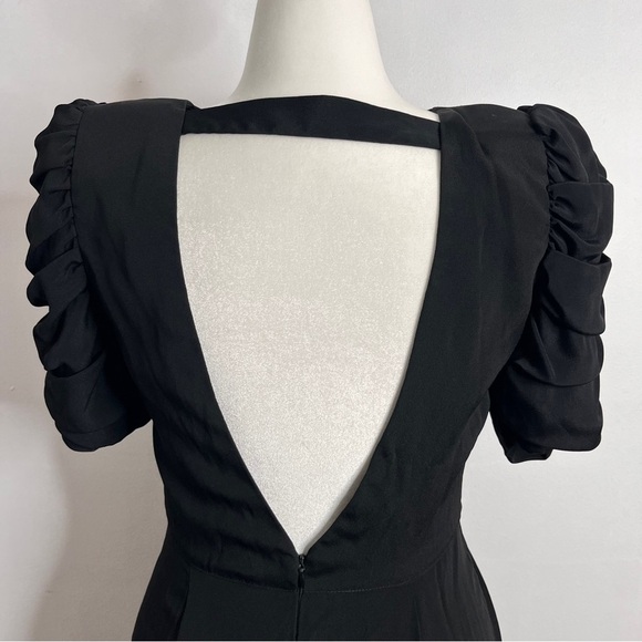 Vintage 80s Little Black Dress Statement Sleeves Open Back Knee Length Size 7/8 - Picture 4 of 11